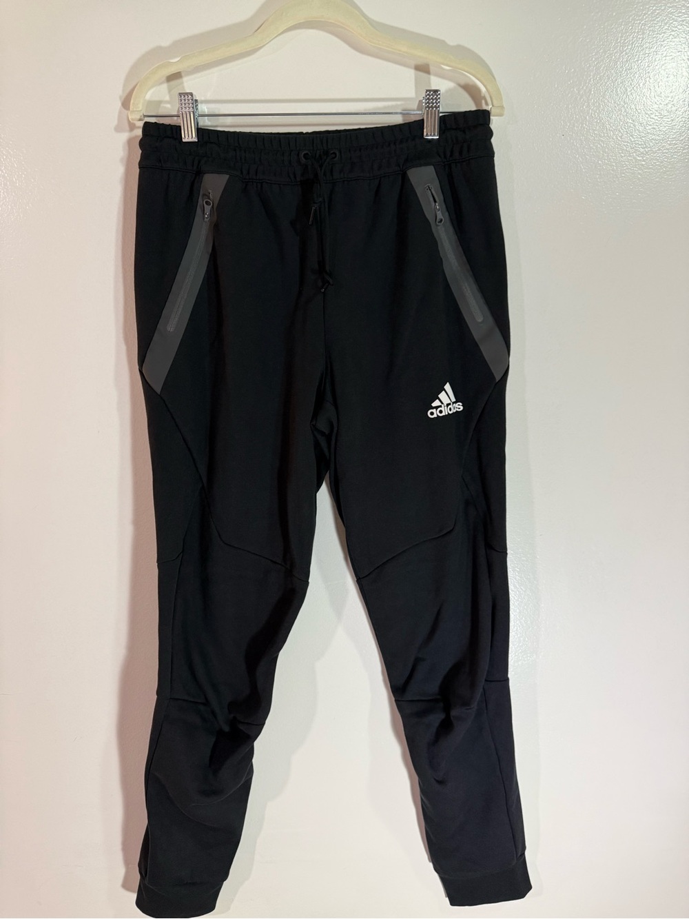 adidas Black Track Joggers with Gray Zipper Panels